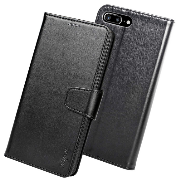 Migeec Case for iPhone 7 plus / 8 plus PU Leather Wallet Phone Case With Card Holder and Pocket, Black