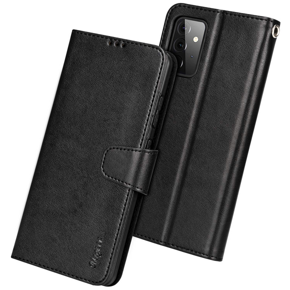 Migeec Mobile Phone Case Compatible with Samsung Galaxy A52 Leather Case Flip Cover Protective Case Black