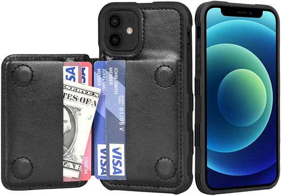 Migeec Case for iPhone 12 Mini - Wallet Case with Card Holder Pockets [Shockproof] Back Flip Cover for iPhone 12 Mini 5.4 inch, Black