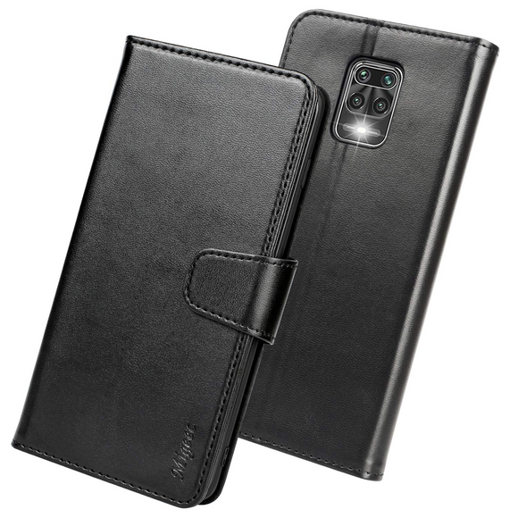 Migeec Case for Xiaomi Redmi Note 9 Pro PU Leather Wallet Phone Case With Card Holder and Pocket, Black