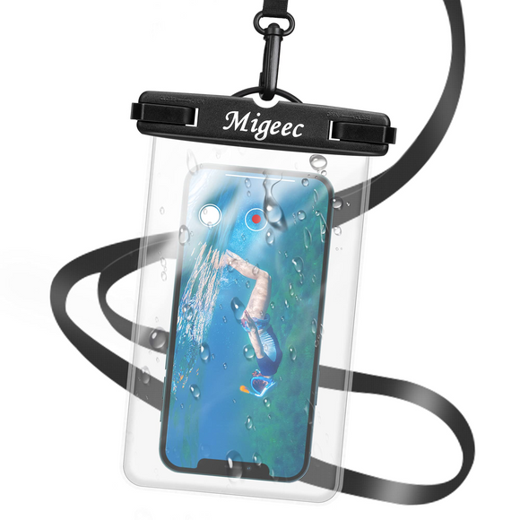 Migeec Waterproof Phone Pouch IPX8 with Lanyard and Snap-and-lock Seal Clip for iPhone 12 11 Pro, Samsung S21 up to 7