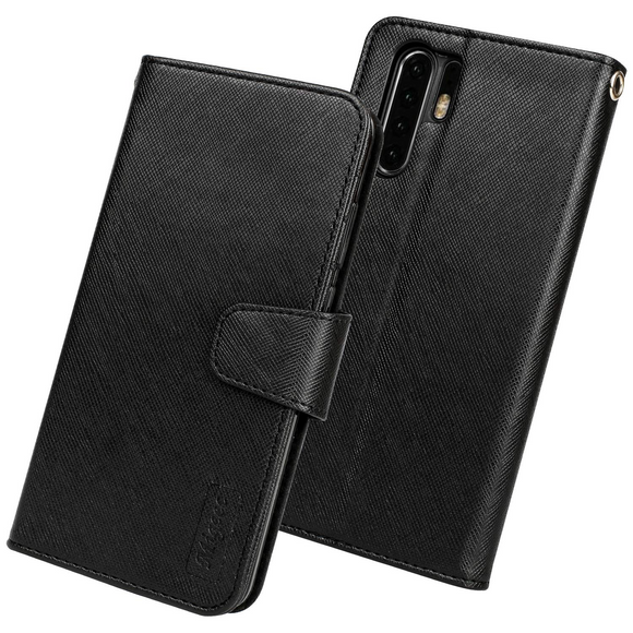 Migeec Case for Huawei P30 pro PU Leather Wallet Phone Case With Card Holder and Pocket, Black