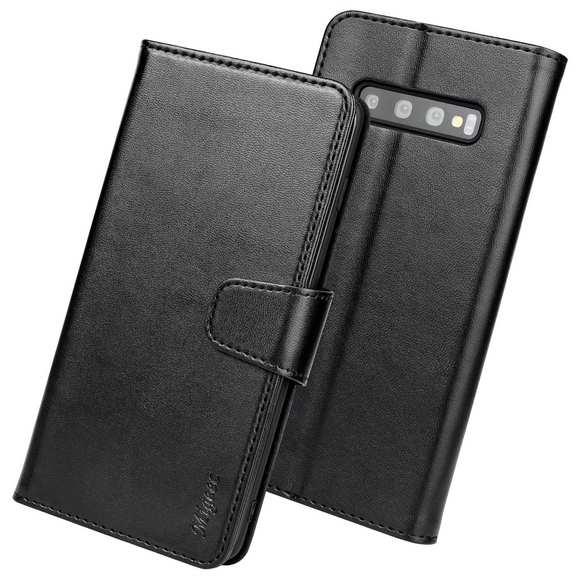 Migeec Case for Samsung Galaxy S10 Plus PU Leather Wallet Phone Case With Card Holder and Pocket, Black