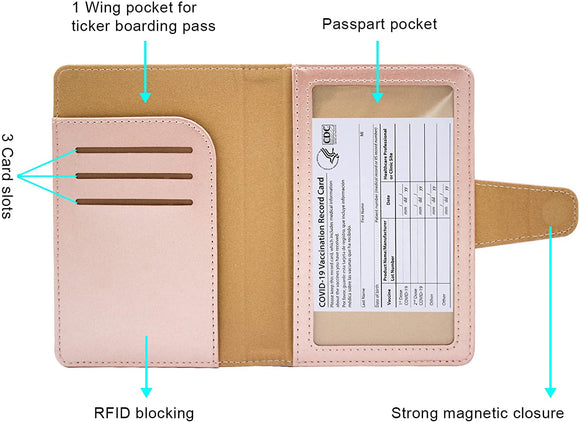 Migeec Passport Holder and Vaccine Card Holder Combo, Leather Passport Wallet Cover with Card Slot, Fit for 4 x 3