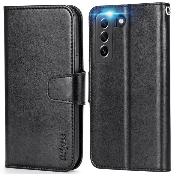 Migeec Case Compatible with Samsung Galaxy S22 5G, PU Leather [Kickstand] Wallet Cover with RFID Blocking, 3 Card Slots Phone Flip Holder - Black