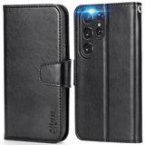 Migeec Case Compatible with Samsung Galaxy S22 Ultra 5G, PU Leather [Kickstand] Wallet Cover with RFID Blocking, 3 Card Slots Phone Flip Holder - Black