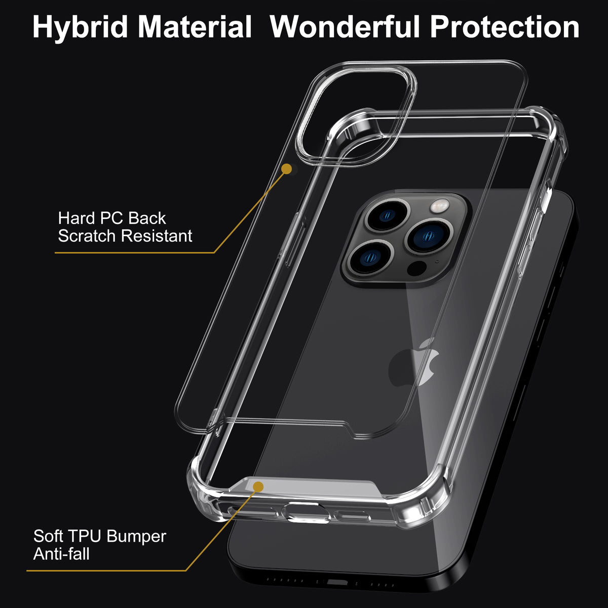 Migeec Case for iPhone 13 Pro Transparent Hard PC + Soft TPU Frame Cov ...